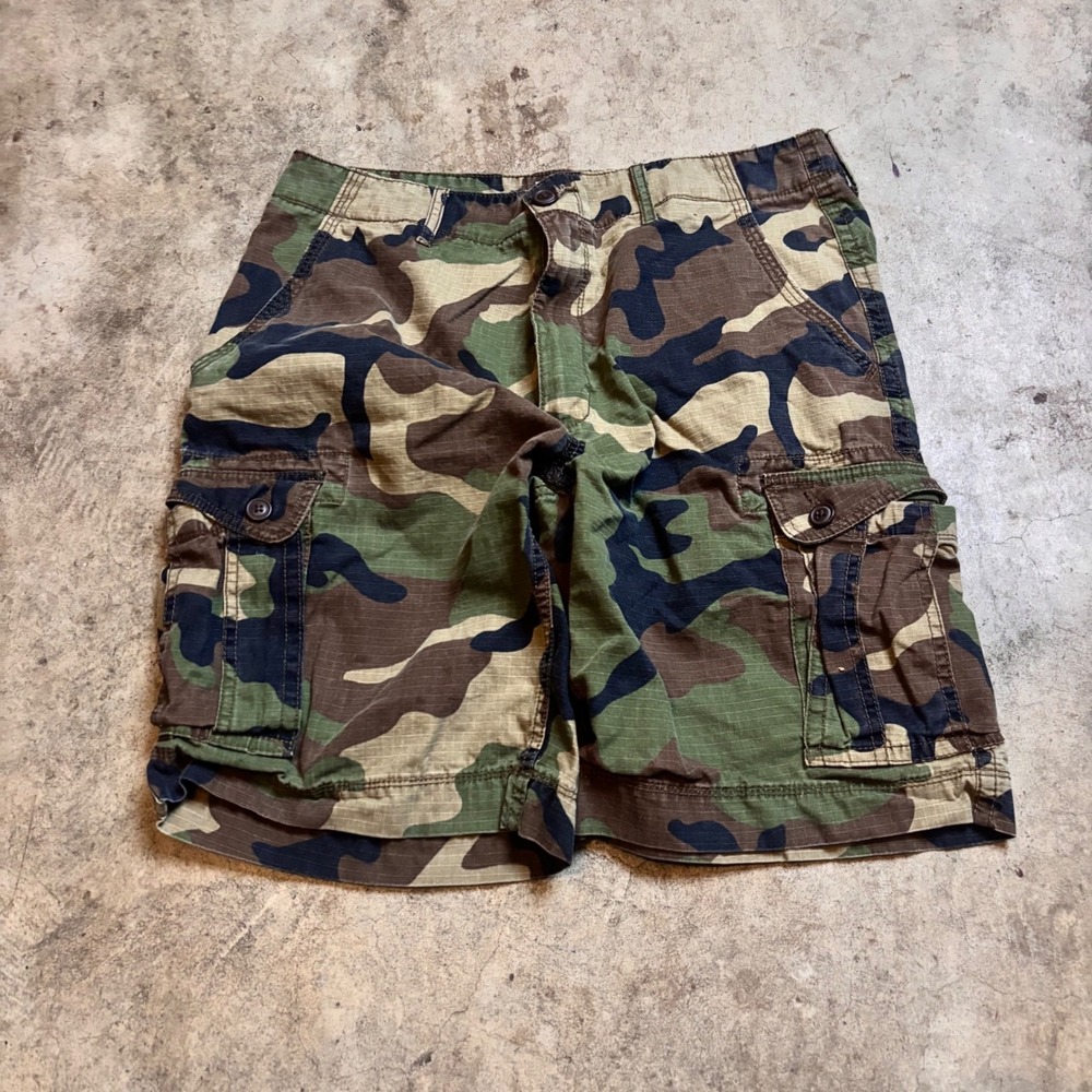 Arizona Camo Cargo Shorts Y2K Baggy Woodland Ripstop Size 34